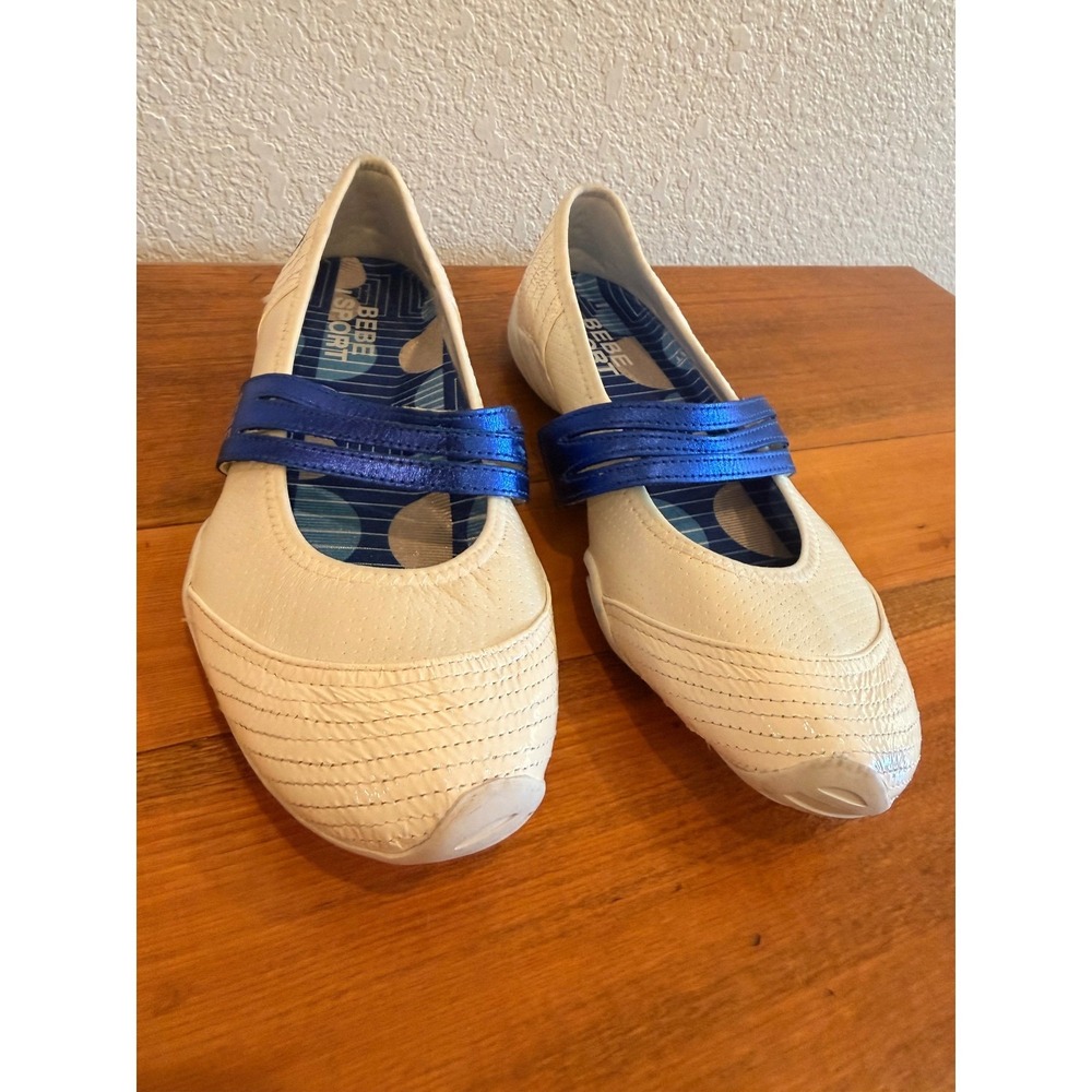 Y2K Bebe Sport Womens White Blue Leather Mary Jane Ballet Flats 8 Puma Sporty - Picture 11 of 11